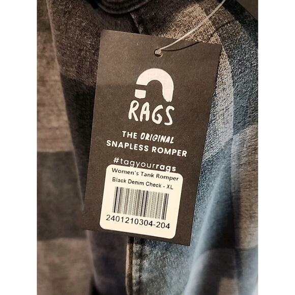 Rags Women’s Tank Romper Black Denim Check Size (L) NWT Snapless Jumpsuit - Picture 10 of 10